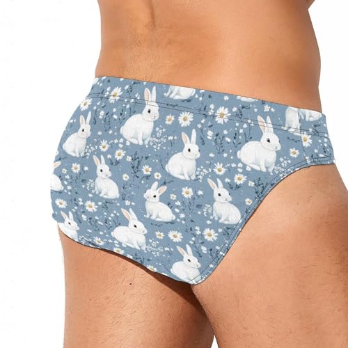 Rabbits Cute Pattern Printed Swim Briefs for Men Sexy Bikini Swimwear Elastic Beach Trunks Bathing Suit4
