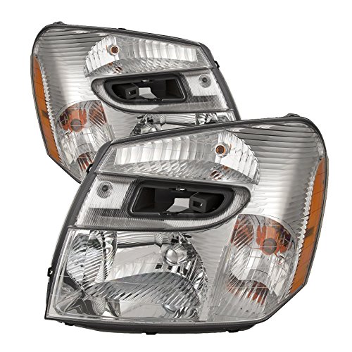 PERDE Chrome Housing Halogen with Performance Lens Headlights Compatible with Chevrolet Equinox 2005-2009 Includes Left Driver and Right Passenger Side Headlamps