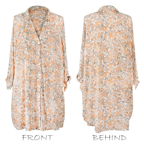 Image of CUPSHE Women Mini Summer Dress Cover Up Oversize Floral Shirt 3 /4 Sleeve Cuff Tie Button Down Beach Dresses Cover Up Top