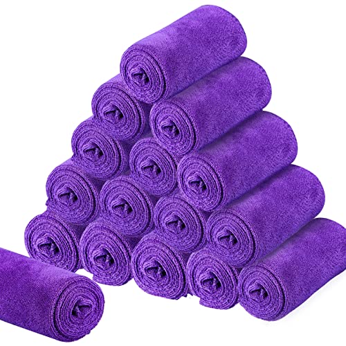 Set de 16 Toallas de Salón de Microfibra 35 x 75 cm Toallas de Mano Absorbentes Suaves Toallas de Peluquería para Secado Baño Pelo Cara Gimnasio Hotel SPA Mujer Adulto Niños (Morado Oscuro)