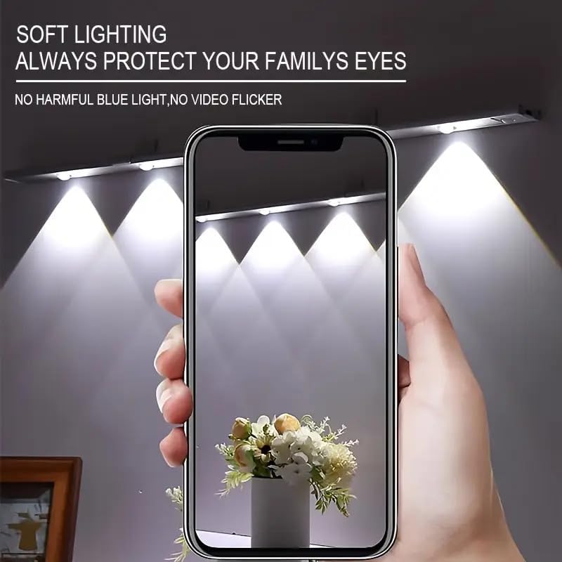 Image of Motion Sensor Under Cabinet Light, 40 cm,1200 mAh Battery, 3 Dimmable LED Color Modes (Warm /Neutral /Cool White), USB Rechargeable Closet Lamp Wireless Light (White)