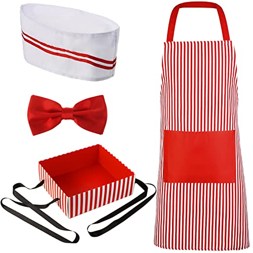 SATINIOR 4 Pcs Adult Waiter Costume Hot Dog Soda Jerk Movie Night Popcorn Costume Carnival Circus 50s Halloween Party(Red and White,Stripe)