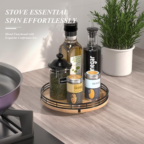 Image of 9 inch Oak Wood Lazy Susan Turntable Organizer for Cabinet, Round Wooden Farmhouse Lazy Susan Organization and Storage for Dining Table, Pantry, Kitchen, Countertop, Cupboard,Home Decor