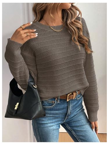 Image of MakeMeChic Women's Bow Sweater Drop Shoulder Crew V Neck Fall Sweaters Pullover Tops