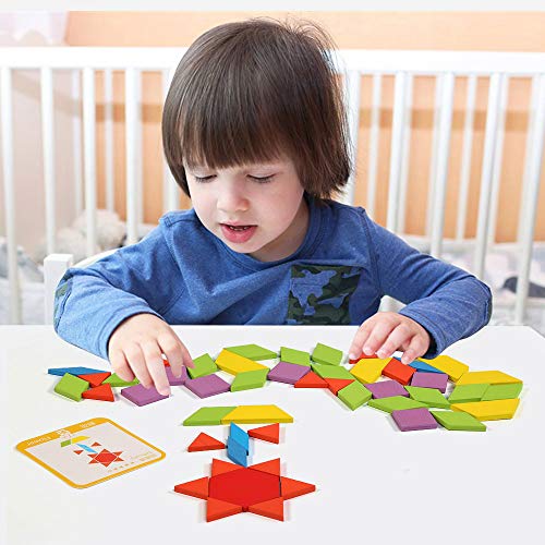 LEADSTAR Montessori Puzzle in Legno di 155 Forma Geometrica,Tangram Toy Card Divertente Giocattolo Educativo, Tangram Montessori Giocattoli con 24 Pezzi di Carte di Design per Bambini - immagine 7