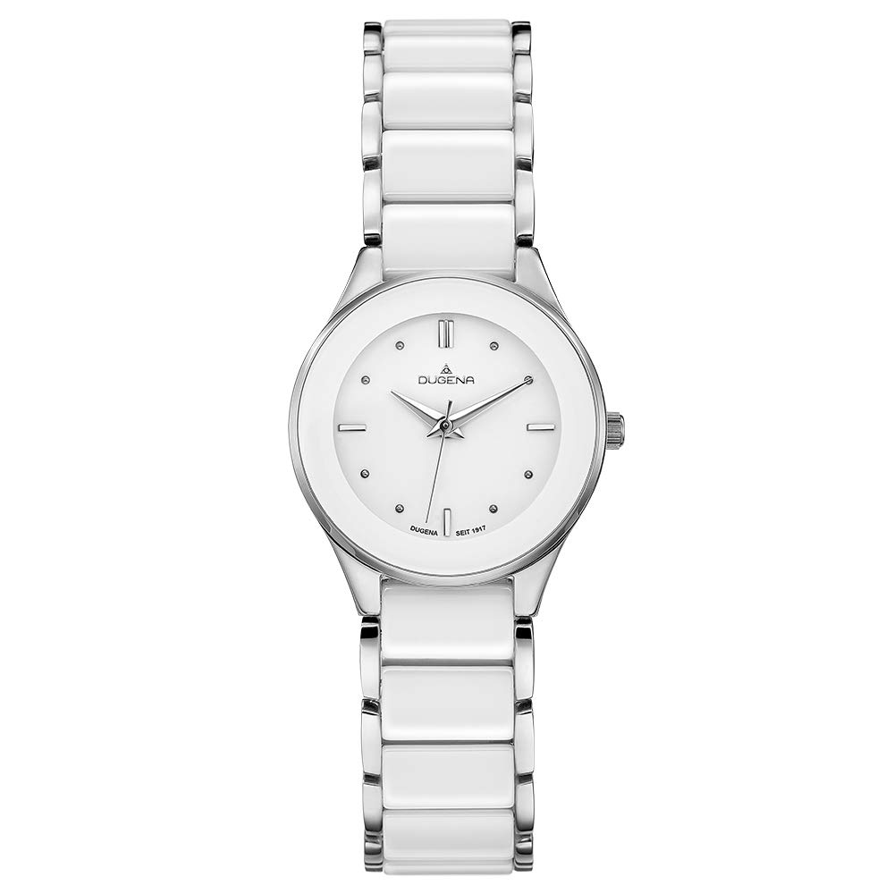 Dugena Damski zegarek na rękę Amica Ceramica ceramika 29 mm biały/srebrny