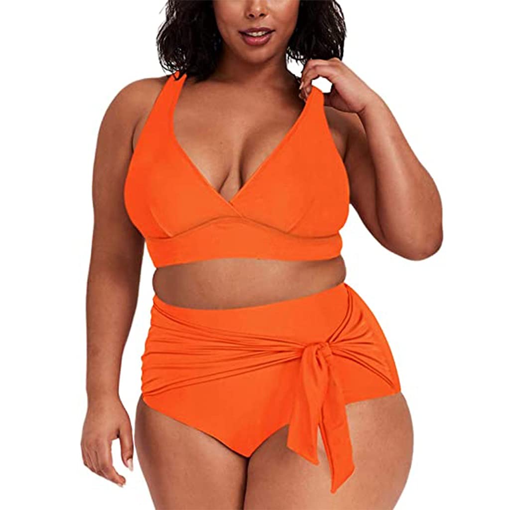 Bikini imprimé léopard à volants feuille de lotus deux pièces orange flashy