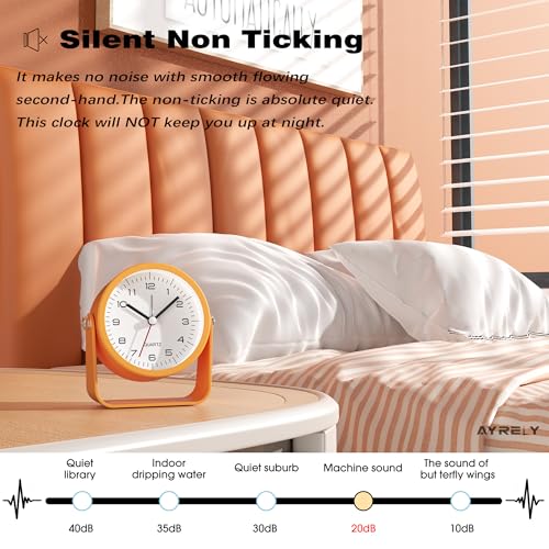 Image of AYRELY 3.5 Inch Small Analog Alarm Clocks,Battery Operated Desk Clock,Cute Table Clock with LightiOEAdjustable Angle for Travel,Bedside,Bedroom,Kids,Living Room Decor(Orange)