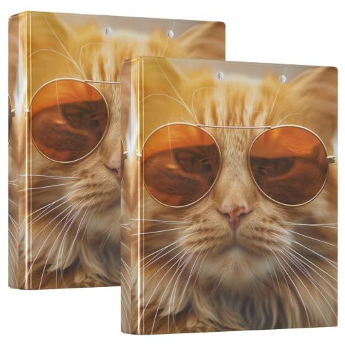 Classeur à 3 anneaux de 3,8 cm motif chat orange mignon avec porte-bloc pour bureau