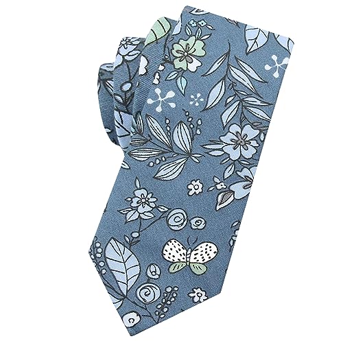 Image of Mantieqingway Floral Ties for Men Skinny Cotton Tie Flower Necktie