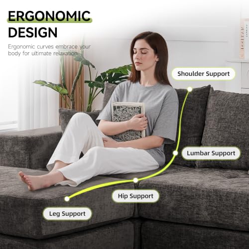 Image of 79 inch Boneless Cloud Loveseat Sofa Couch, Modular Tufted Foldable Floor Sofa with Ottoman, Chenille Lounge Convertible Sofa Bed for Living Room, No Assembly, Brown