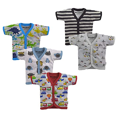 NammaBaby 100% Cotton Hoisery Button Jabla | Multicolor Jhabla | Assorted Pack of 5 | for Boys & Girls | Summerwear Jhabla | Sleeveless Vest | Baby Products (New Born) t (Set of 5)