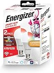 Energizer Connecter Smart A19 LED blanc & Couleurs multiples RGB Ampoule lumineuse avec contrôle de la voix et accès à distance via votre téléphone intelligent. Compatible avec Alexa et Google Assistant, paquet de 2