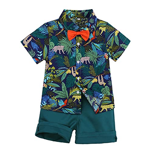 Image of Toddler Baby Boy Summer Clothes Set Floral Shirt Bow-tie Shorts Hawaiian Outfit