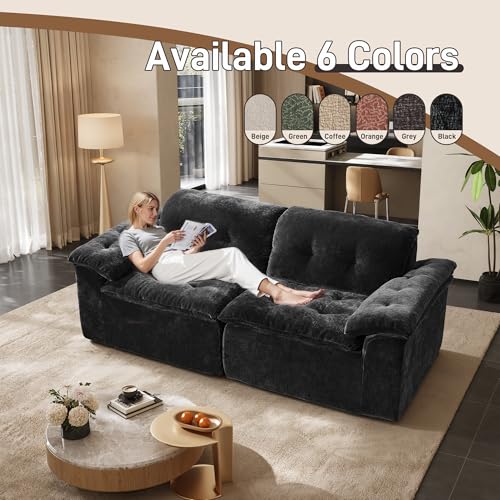 Image of Oversized Modular Sectional Sofa, Large Modern Boneless Couch with Seat Cushion, Chenille 2 Seat Sofa Set for Living Room, Apartments, No Assembly Required, Black