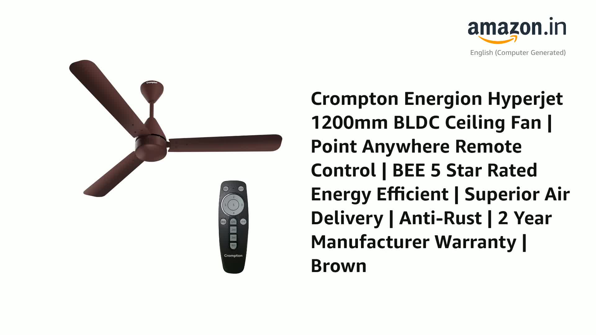 Buy Crompton Energion Hyperjet 1200mm BLDC Ceiling Fan