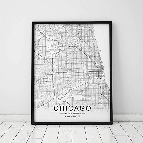 Chicago Map Wall Art Chicago Street Map Print Chicago Map Decor City Road Art Black and White City Map Office Wall Hanging 11x14inch Unframed