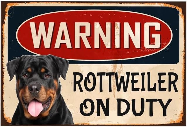 Geroclonup -20x30cm Warning Rottweiler on Duty Metal Tin Sign Warning Sign Safety Sign for Home Outdoor Garden
