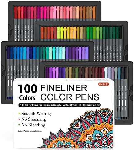 Shuttle Art Fineliner Pens, 100 Colors 0.4mm Fineliner Color Pen Set Fine Line Drawing Pen Fine Point Markers Perfect for Adult Coloring Books Drawing and Journal Art Projects