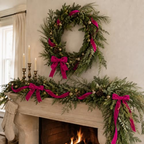 Image of Tsorode 10 Yards Hot Pink Velvet Ribbon for Christmas Tree,1 Inch