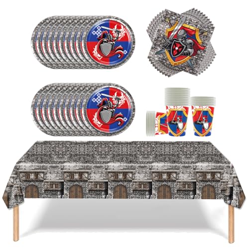 Fuwraixis 61 pièces Vaisselle du guerrier spartiate，Vaisselle à thème médiéval，Décoration de Vaisselle pour fêtes d'enfants，Convient pour les...