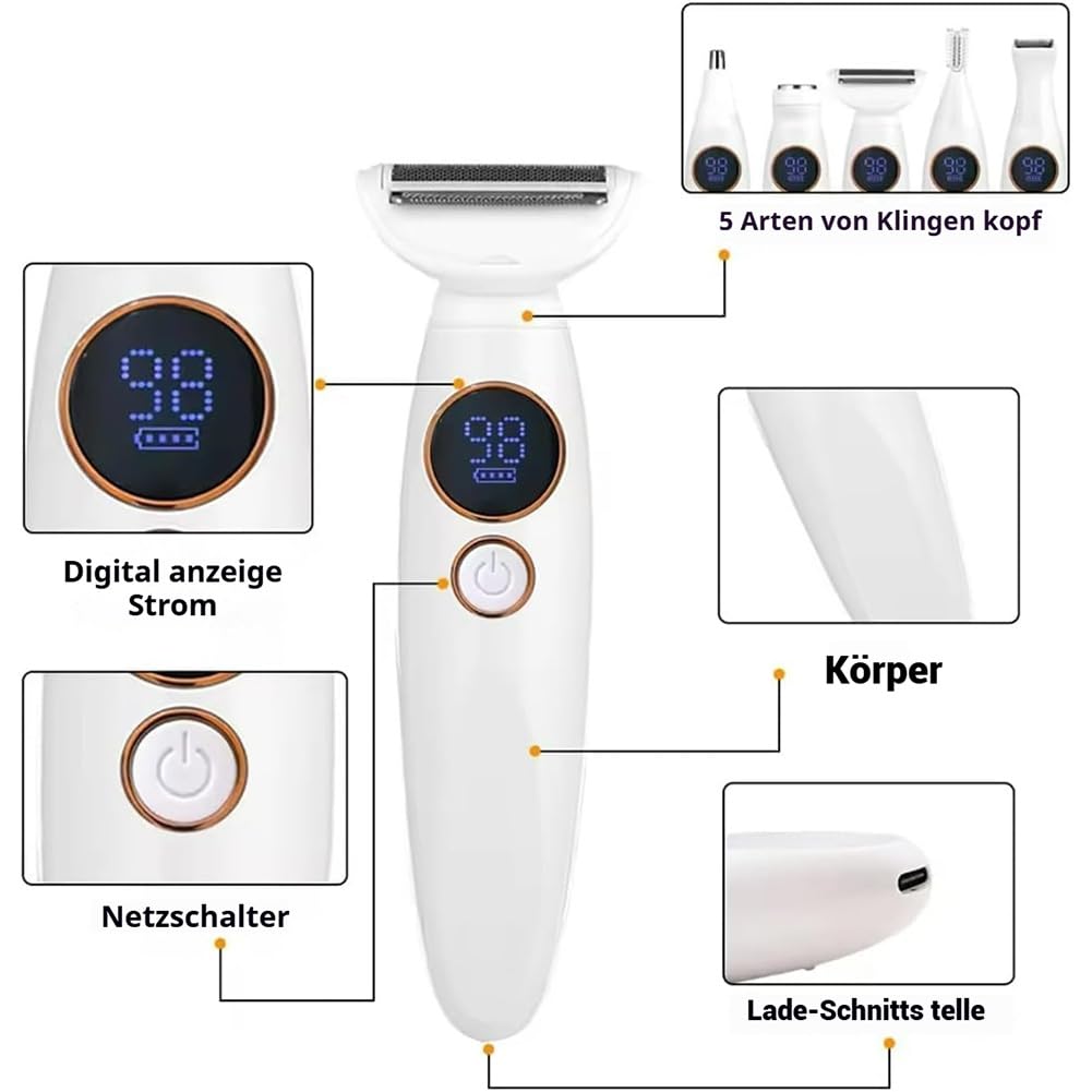 Rasierer, 5 In 1 Intimrasierer, Ipx7 Wasserdicht Elektrischer Intimrasierer FüR Frauen, Usb-Aufladung Rasierer Damen FüR Bikini, Achseln, Beine, Augenbrauen Und Nase (A Mit Sockel)