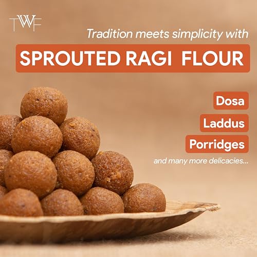 Image of TWF Sprouted Ragi Atta | 1Kg | No Added Sugar, No Added Salt | Ideal for Roti, Daliya, Porridge & Baby Food | 100% Gluten-Free Nachni /Finger Millet Flour | Karnataka Sourced | Stone-Ground