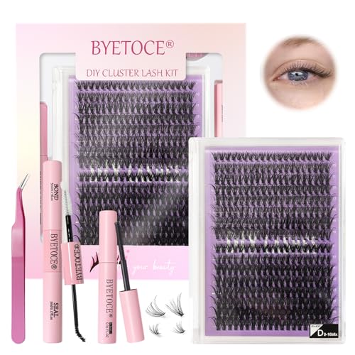 Eyelash Extension Kit 320Pcs Natural Lash Clusters 9-16MM 30D 40D Fluffy Wispy Lash Clusters C Curl Diy Lash Extension Kit with Lash Bond and Seal Natural Look Fake Eyelashes Pack Black 30D+