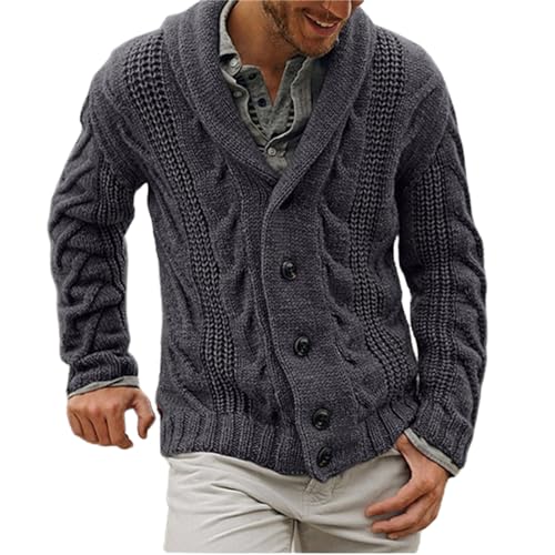 Mens Cable Knit Cardigan Sweater Button up Shawl Collar Loose Fit Long Sleeve Fashion Fall Winter Casual Cardigans