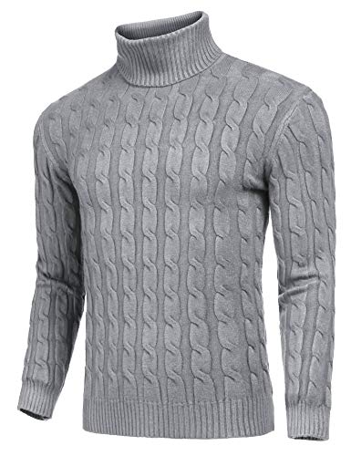 Image of COOFANDY Men's Slim Fit Turtleneck Sweater Casual Twisted Knitted Pullover | Turtleneck Design, Cable Knit Texture with Ultra Stretch, Slim Fit Thermal, Business Casual Office Wear, Fall Winter Clothing