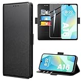 caslord Hülle für Samsung Galaxy A16, Premium PU Leder Handyhülle, RFID-Blockierung Klapphülle [Mit 1 Stück Panzer Schutz Glas] Kompatibel mit Samsung Galaxy A16 -Schwarz