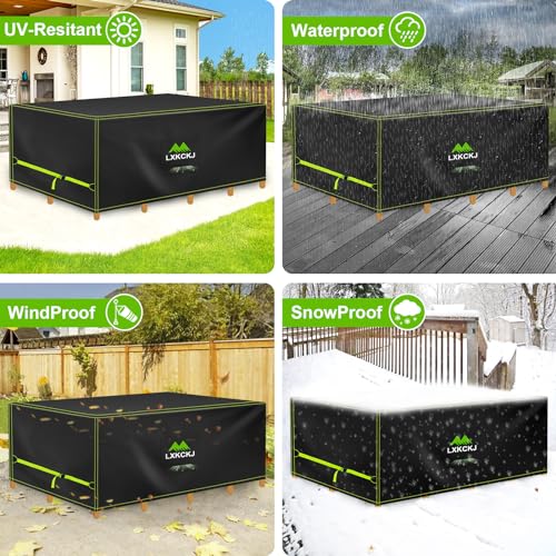 LXKCKJ Patio Furniture Set Covers , Rectangular Outdoor Table Covers with Waterproof Strip and 4 Windproof Buckles, Heavy Duty Weather Cover Protect Furniture for a Whole Year (Black-98Lx98Wx36H) by LXKCKJ - Image 7