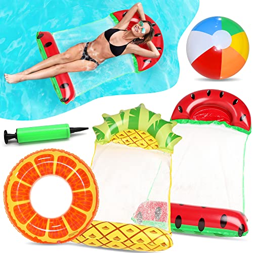 Chennyfun Water Hammock with Beach Ball and Orange Swimming Ring and Air Pump, 2 Pack Fruit and...