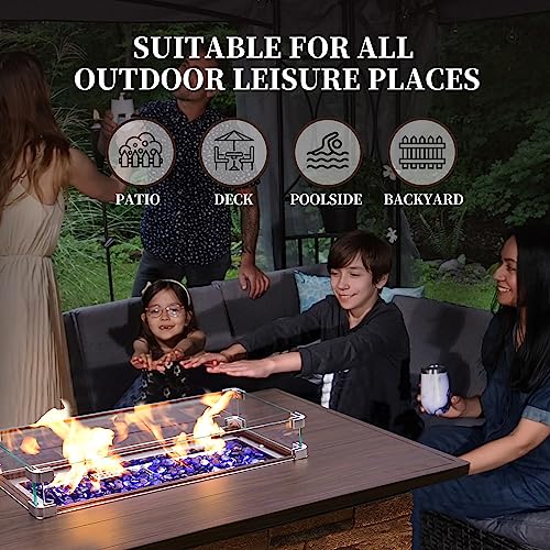 Pizzello 43" Propane Fire Pit Table Stone Outdoor Rectangular Firepit Table 50000 Btu Propane Fire Tables For Outside Patio With Glass Wind Guard, Lid, Fire Glass Beads, Pizzello Caldo (Brown) #TOP5