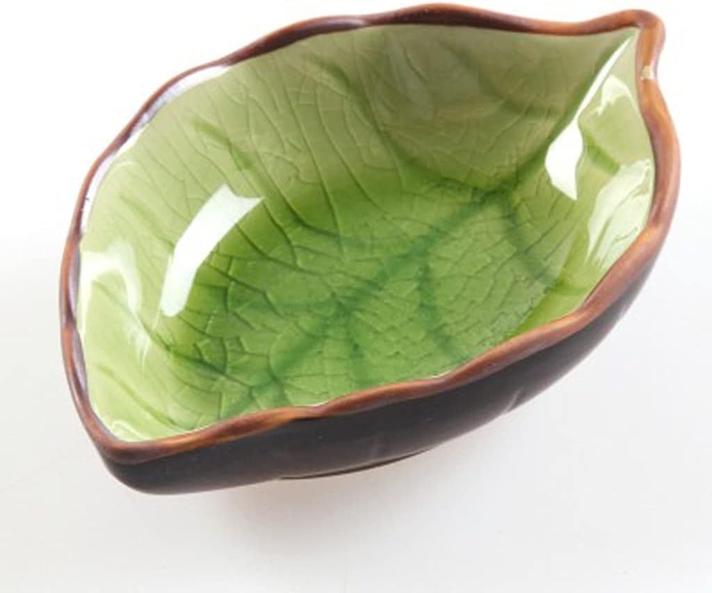 Kitchen Bowl Tool Dish Creative Ice Glaze Leaf Ceramic Seasoning Soy Sauce Vinegar Small Plates(C)