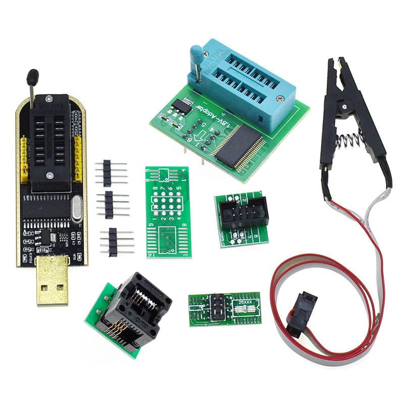 EEPROM BIOS programmatore USB CH341A + clip SOIC8 + adattatore 1,8 V + adattatore SOIC8 per flash serie 24 25