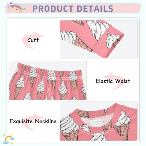 Ice Cream Pink Pattern Cute Pajama Sets Long Sleeve Top and Pants, Snug Fit Sleepwear for Night Wears4
