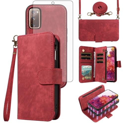 Étui portefeuille Samsung S20 FE 5G rouge amovible avec cordon