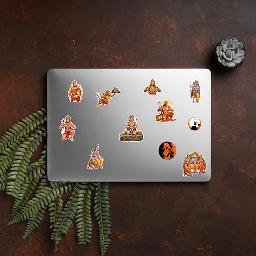 Image of D2C Hanuman Stickers Pack for Laptop, Bike, Car, Mobile & Water Bottle | Waterproof Laminated Vinyl Bajrangbali & Jai Shree Ram Stickers for Gifting (27 Sticker) (Pack of 2)