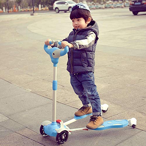CYGJ Aleación de Aluminio Patinete Slider con 4 luz LED Intermitente Ruedas de PU,Azul Patrón de Pantorrilla Plegable Juguetes Patinetes para Niños Pequeños de 3 a 8 Años