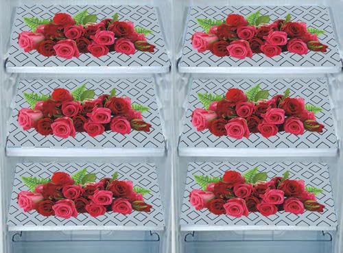 Image of DakshyaIndustries Pack of 6 PVC Printed Fridge Mat /Refrigerator Mat (Red&Blue)