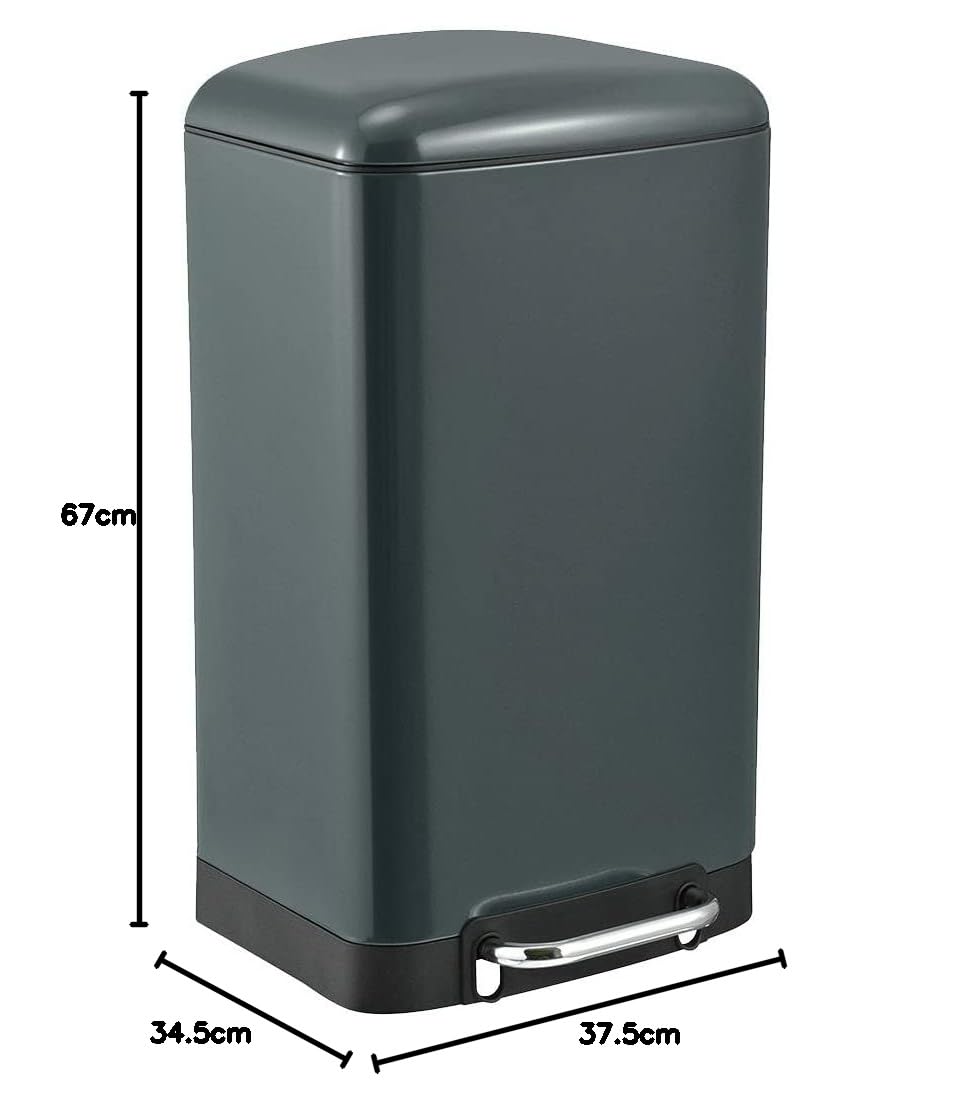 KITCHEN MOVE Poubelle de cuisine à pédale 40L Design GREENWICH Gris mat en acier Inox avec seau couvercle bombé