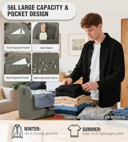 VECAVE Convertible Garment Duffle Bags for Travel, Carry On Garment Bag for Women Men 2 in 1 Hanging Suit Bag, Large Weekender Bags for Business Trip Wedding Hanging Clothes Green3