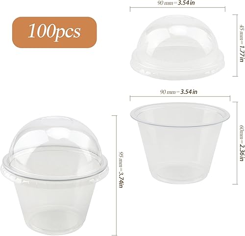 Miniatura 2 de Paquete de 100 vasos de plástico transparente de 6 onzas con tapas, vasos de postre desechables con tapas de cúpula, tazas de parfait transparente