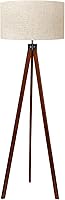 LEPOWER Wood Tripod Floor Lamp Mid-Century Modern Standing Light Flaxen Linen Shade E26 Base Brown Living Room Bedroom Office