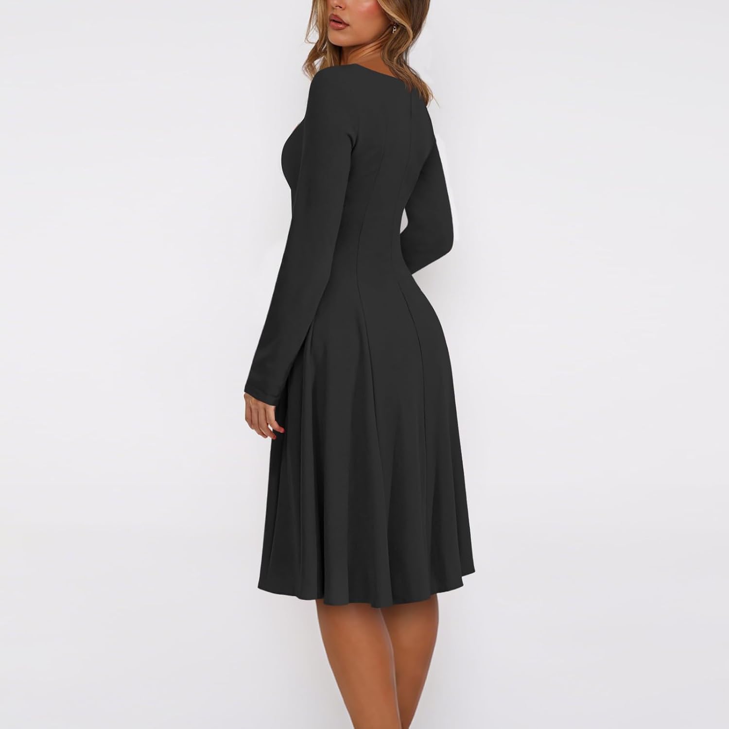 Cocktail Dress for Women Long Sleeve Elegant Midi A-Line Flare Formal Swing Fall Wedding Guest Maxi Party Dress - Image 5