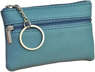 Monedero pequeño de piel sintética multicolor con capa superior ligera y cremallera para llaves, color sólido, bolsa de dinero suelta, A-azul., Talla única