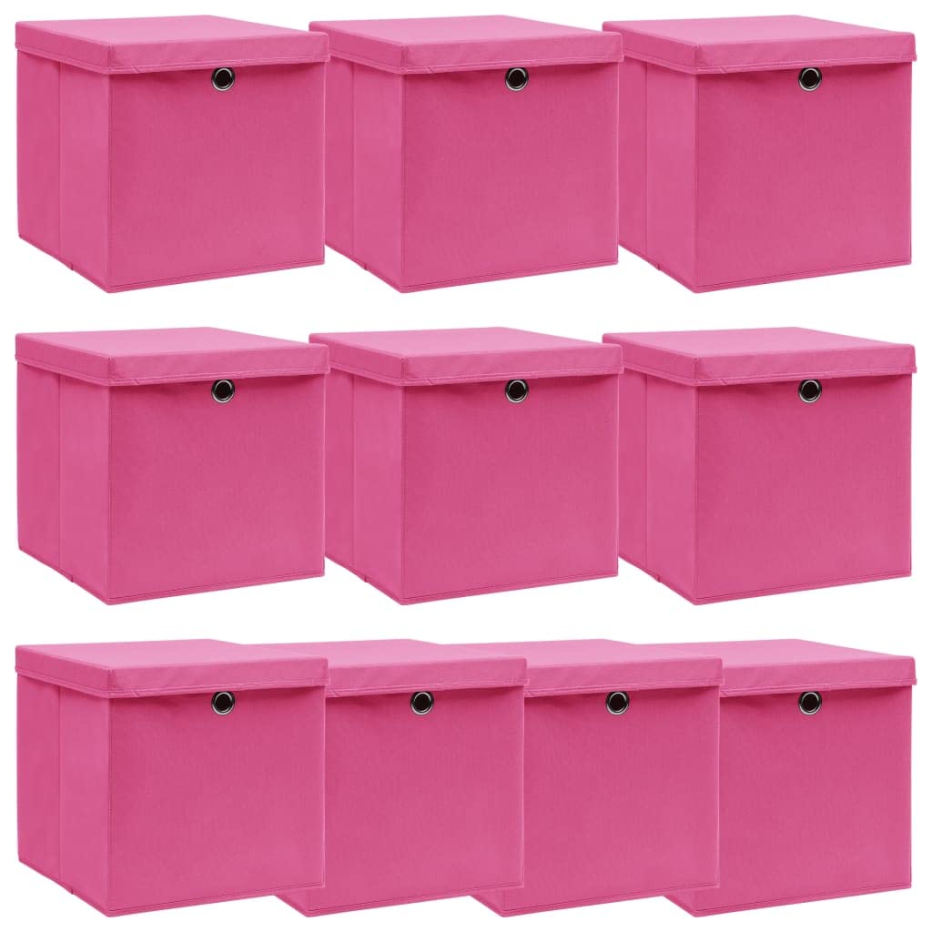 Set di 10 scatole pieghevoli con coperchio, 32 x 32 x 32 cm, in tessuto non tessuto, per armadio, scaffale, ufficio, soggiorno, corridoio, salvaspazio, pieghevoli per la casa e l'ordine