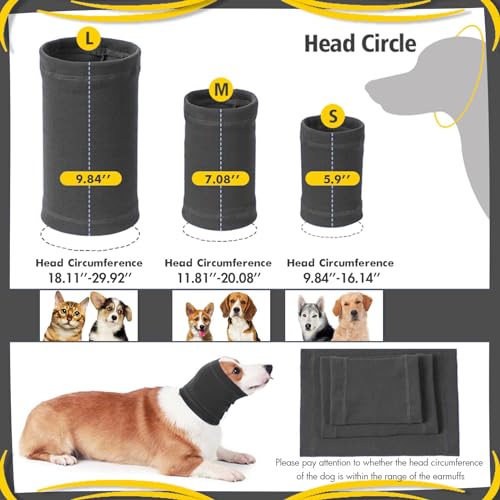 Image of BRKURLEG Dog Calming Hoodie, Dog Ear Muffs for Noise Protection, Pet Anxiety Relief Head Cover and Ears Protector, Dogs Ear Wrap for Grooming Bath and Drying, Grey,L