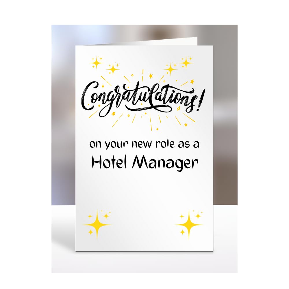 Congratulations on your new role as Hotel Manager card, for men, women, colleague, boss, manager, supervisor, friend, gifts or presents, A5-222b_94 — image 1